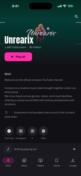 The artist page with bio, discography and tour countdown